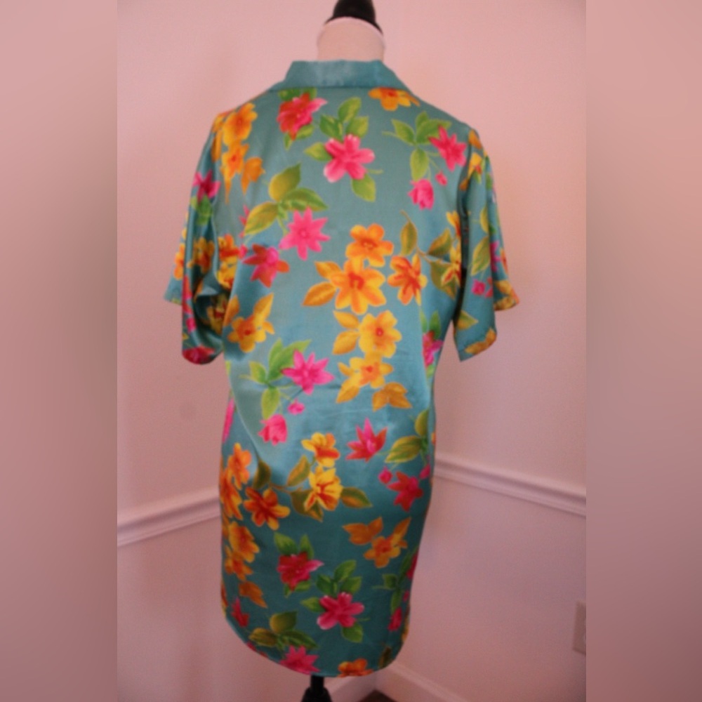 Victoria’s Secret Teal Hawaiian Vintage 90s Satin Pajamas Size P (XS) - Picture 9 of 13
